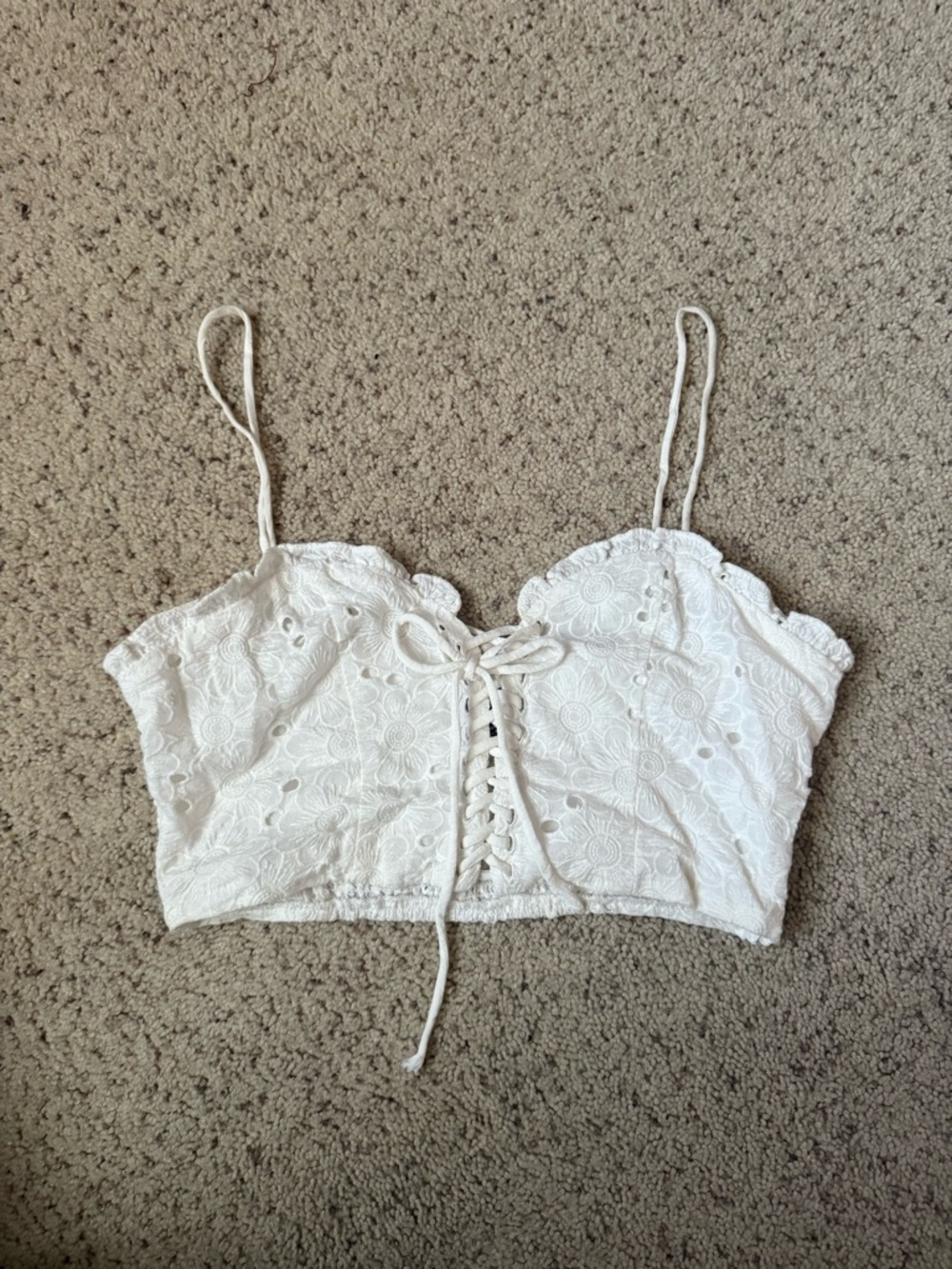 Forever 21 White Eyelet Lace-Up Cropped Cami